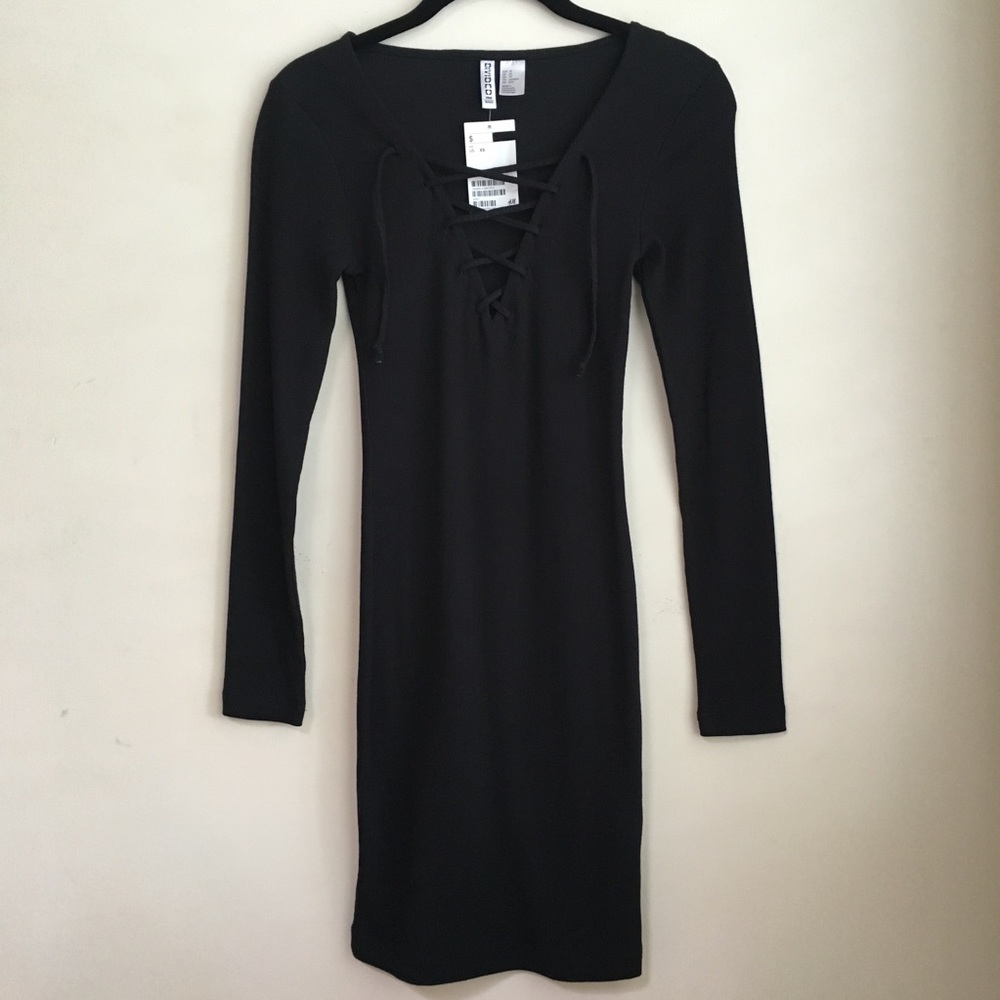 NWT H&M Black Lace Up Dress